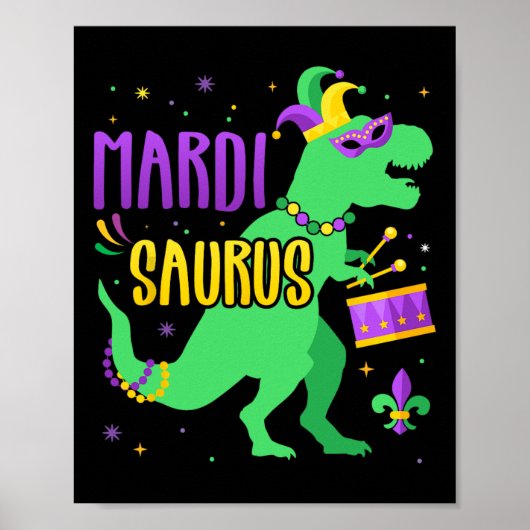 Poster Mardi Gras Saurus Dinosaur T-rex Avec Jester Joker (Devant)