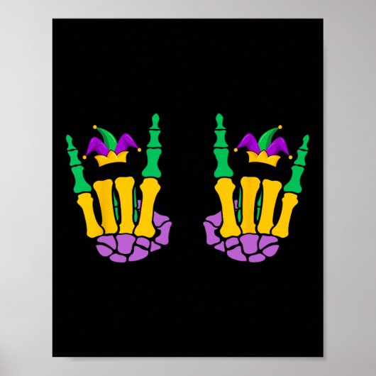 Poster Mardi Gras Skeleton Mains Rock Drôle Sur Devil Hor (Devant)