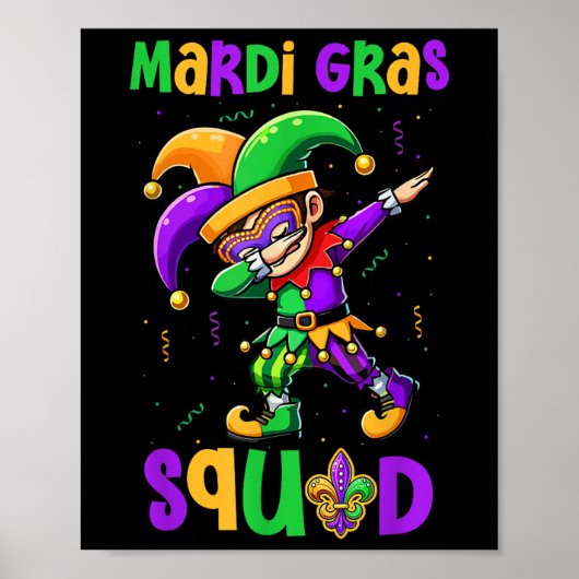 Poster Mardi Gras Squad Dabbing Kid Boy Masqué Jester Cas (Devant)