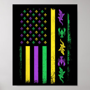 Poster Mardi Gras Usa Drapeau américain Alligator Ma