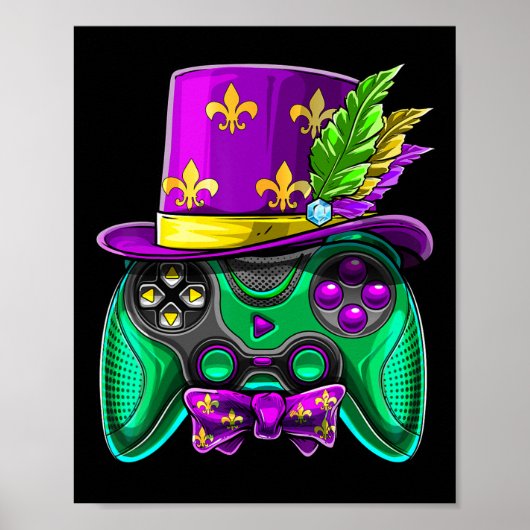 Poster Mardi Gras Video Game Controller Jester Hat Costum (Devant)