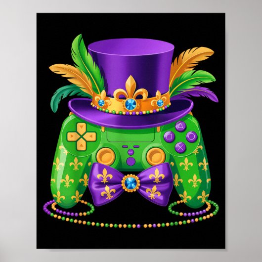 Poster Mardi Gras Video Game Controller Jester Hat Gamer  (Devant)