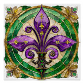 Poster Mardi Gras Vitrail Fleur de lis (Devant)