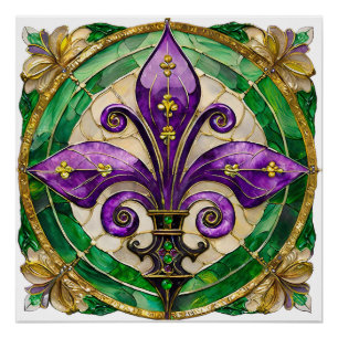 Poster Mardi Gras Vitrail Fleur di lis