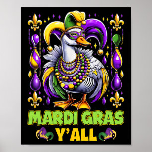 Poster Mardi Gras Y'all Canard Fleur de lis Carnaval