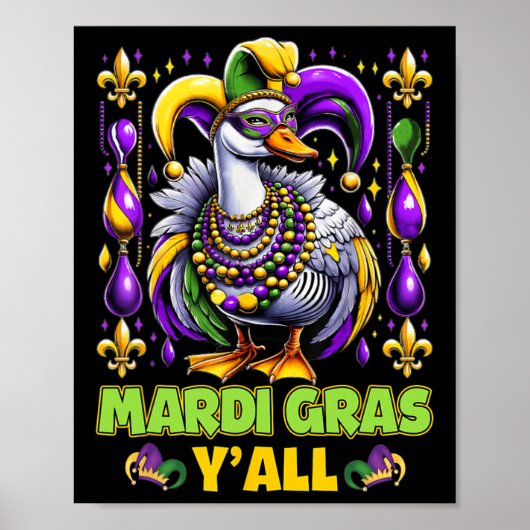 Poster Mardi Gras Y'all Canard Fleur de lis Carnaval (Devant)