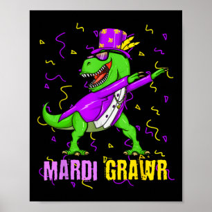 Poster Mardi Grawr T-rex Dino Toddler Enfants Mardi Gras