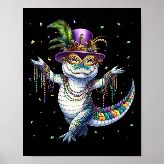 Poster Mardigator mardi Gras Alligator Danseuse Carn (Devant)