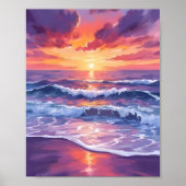 Poster Marée violette Coucher de soleil violet Vagues océ (Devant)