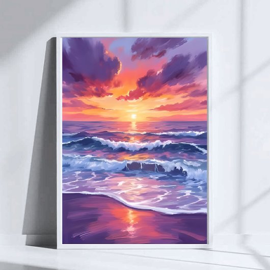 Poster Marée violette Coucher de soleil violet Vagues océ