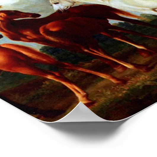 Poster Mares dans un paysage fluvial par George Stubbs (Coin)