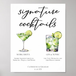 Poster Margarita Gin & Tonic Signature Cocktails Menu