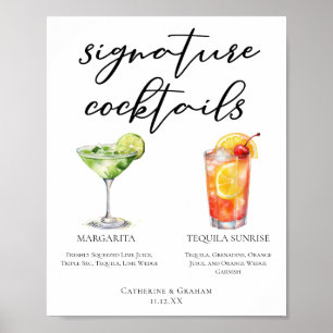 Poster Margarita Tequila Sunrise Mariage Cocktails Menu