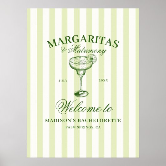 Poster Margaritas et mariage Bachelorette Bienvenue (Devant)