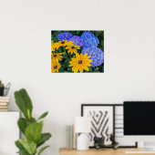 Poster Marguerite à œil noir et Hydrangea Bleu Floral (Bureau à domicile)