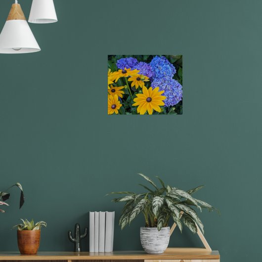 Poster Marguerite à œil noir et Hydrangea Bleu Floral (Salon 1)