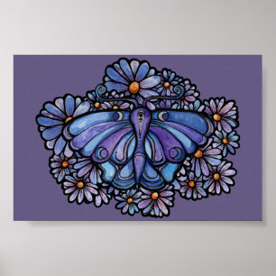 Poster Marguerites de papillon de lune violet