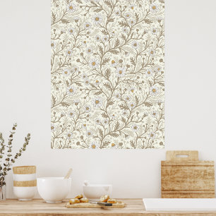 Poster Marguerites en blanc et marron sur fond blanc cass
