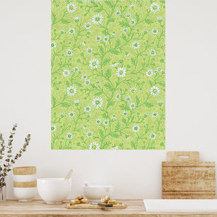 Poster Marguerites en blanc et vert sur fond vert miel