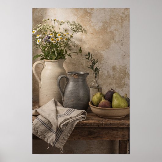 Poster Marguerites, Figues et Pichets en Grès (Devant)