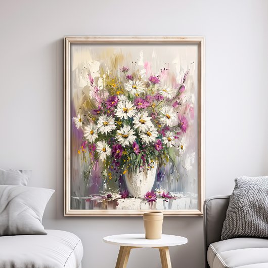 Poster Marguerites Peintes De Gouache Violet Et Blanc