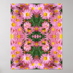 Poster Marguerites Roses Et Bumble Bee Abstrait