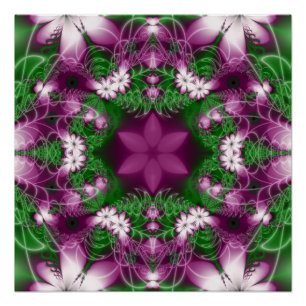 Poster Marguerites Violet et vert Fractage Art