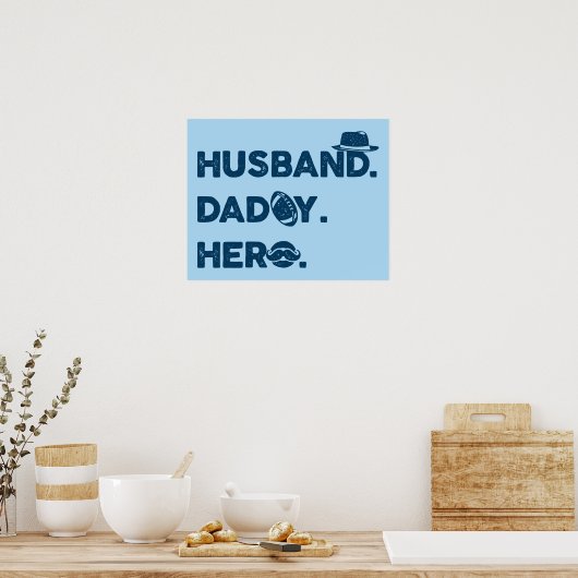 Poster Mari. Papa. Hero. Graphique rétro (Cuisine)