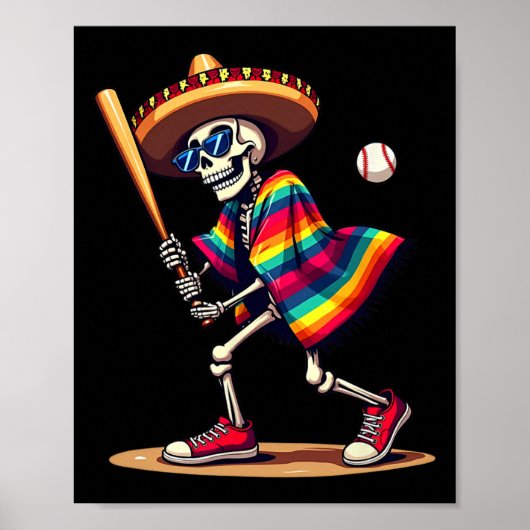 Poster Mariachi Skeleton Baseball Cinco De Mayo Mexicain (Devant)