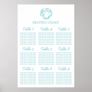 Poster Mariage à coque de palourde Aqua Planner de table