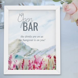 Poster Mariage à la Montagne Bar à Boissons Aquarelle