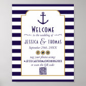 Poster Mariage à l'ancre à rayures Navy & Blanc (Devant)