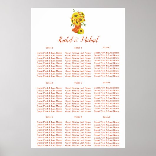 Poster Mariage à thème Tournesol rustique (Devant)