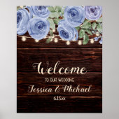 Poster Mariage Accueil Bois rustique Bleu Floral String (Devant)