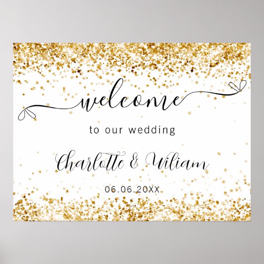 Poster Mariage accueil or blanc élégant script (Devant)