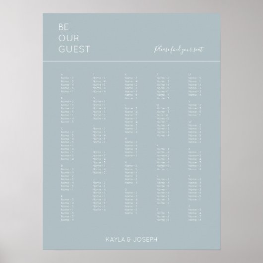 Poster Mariage Alphabétique Dusty bleu (Devant)