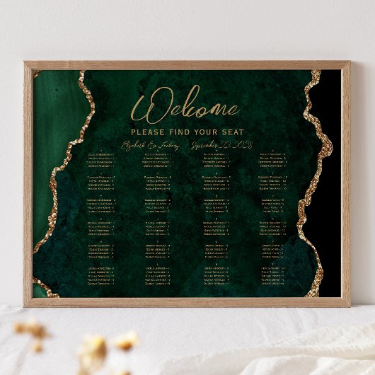 Poster Mariage alphabétique Emerald Green Agate Siège