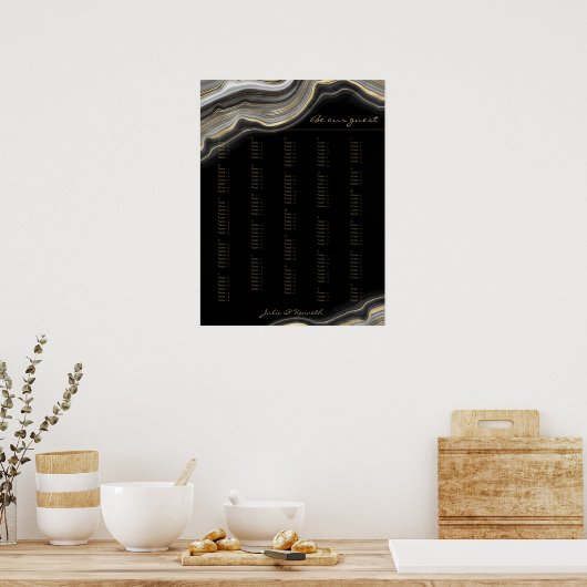 Poster Mariage alphabétique en marbre noir (Cuisine)