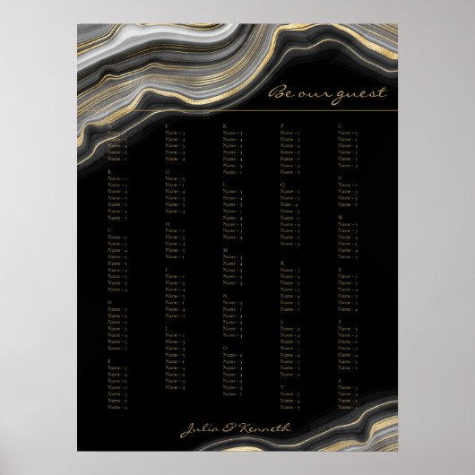 Poster Mariage alphabétique en marbre noir (Devant)