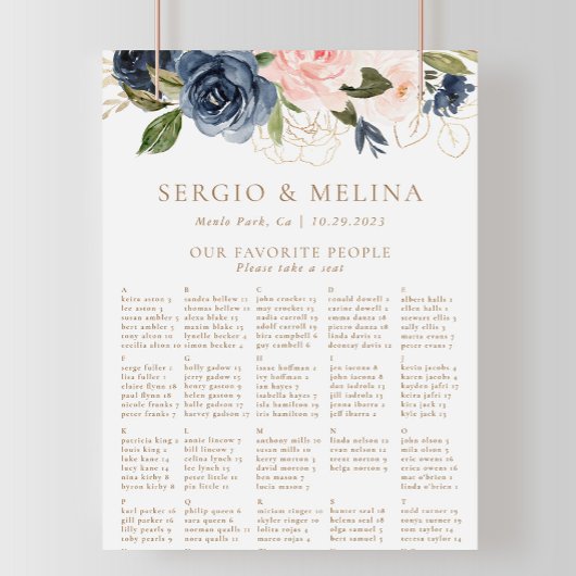 Poster Mariage Alphabétique Gold Blue Rose