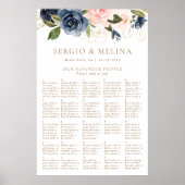 Poster Mariage Alphabétique Gold Blue Rose (Devant)