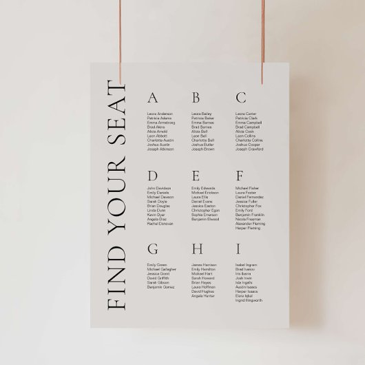 Poster Mariage Alphabétique moderne en Taupe