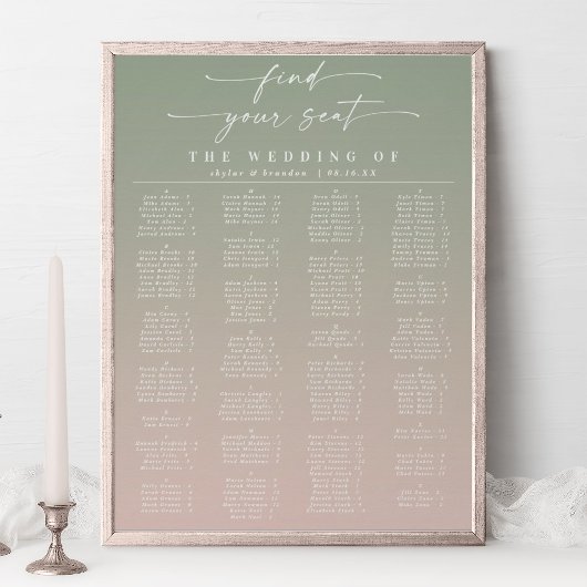 Poster Mariage alphabétique vert et rose