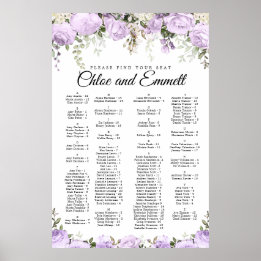 Poster Mariage Alphabétique Violet Floral
