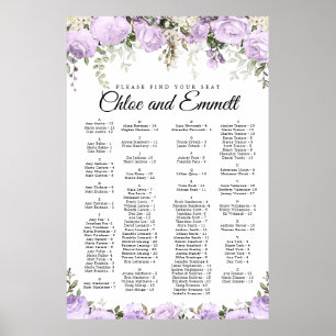 Poster Mariage Alphabétique Violet Floral
