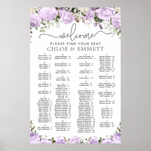 Poster Mariage Alphabétique Violet Floral
