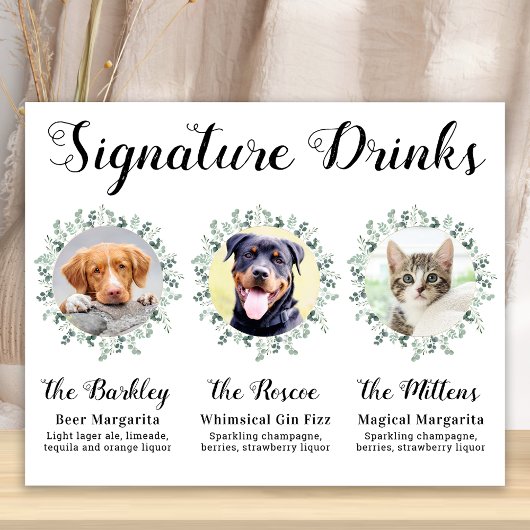 Poster Mariage Animaux de compagnie Signature Boissons Pe