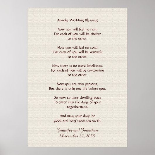 Poster Mariage Apache Bénédiction 20x28 Faux Rustique Tex (Devant)