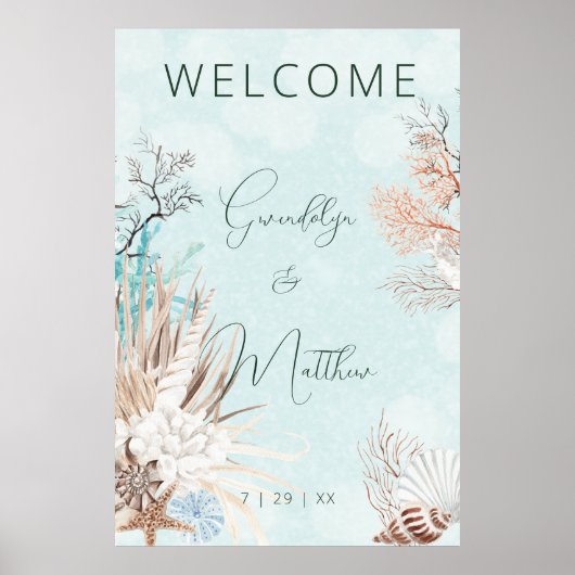 Poster Mariage Aqua Ocean & Shells (Devant)