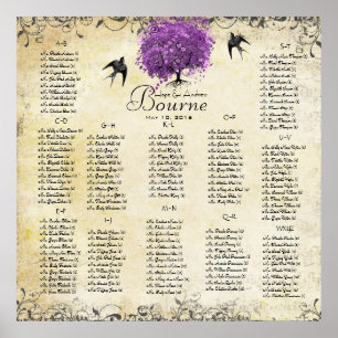 Poster Mariage Arbre à Feuille de Coeur Violet Radieux